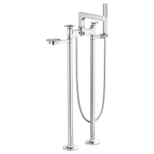 Kintsu Cross Handle Floor Mounted Tub Filler with Integrated Diverter and Hand Shower - Less Rough-In