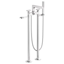 Kintsu Knob Handle Floor Mounted Tub Filler with Integrated Diverter and Hand Shower - Less Rough-In