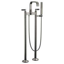 Allaria Lever Handle Floor Mounted Tub Filler with Integrated Diverter and Hand Shower - Less Rough In