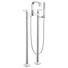 Allaria Lever Handle Floor Mounted Tub Filler with Integrated Diverter and Hand Shower - Less Rough In