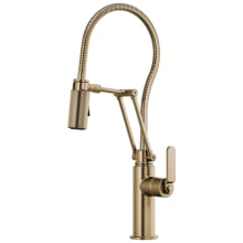 Litze 1.8 GPM Pre-Rinse Pull-Down Kitchen Faucet with Dual Jointed Articulating Arm, Industrial Handle and Metal Finished Hose