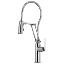 Litze 1.8 GPM Pre-Rinse Pull-Down Kitchen Faucet with Dual Jointed Articulating Arm, Industrial Handle and Metal Finished Hose