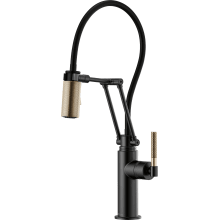 1.8 GPM Pre-Rinse Pull-Down Kitchen Faucet with Dual Jointed Articulating Arm, Knurled Handle and Black Hose