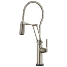 Litze 1.8 GPM Pre-Rinse Pull-Down Kitchen Faucet with Knurled Handle, Dual Jointed Articulating Arm, Magnetic Docking Spray Head, On/Off Touch Activation and Metal Finished Hose