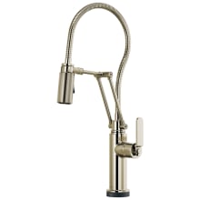 Litze 1.8 GPM Pre-Rinse Pull-Down Kitchen Faucet with Industrial Handle, Dual Jointed Articulating Arm, Magnetic Docking Spray Head, On/Off Touch Activation and Metal Finished Hose
