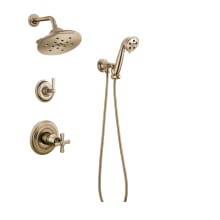Rook Pressure Balanced Shower System with Cross Handle Mixing Trim, Shower Head and Hand Shower - Rough-in Valve Included