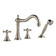 Deck Mounted Roman Tub Filler Double Handle with Metal Cross Handles and Personal Hand Shower from the Tresa Collection