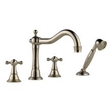 Deck Mounted Roman Tub Filler Double Handle with Metal Cross Handles and Personal Hand Shower from the Tresa Collection