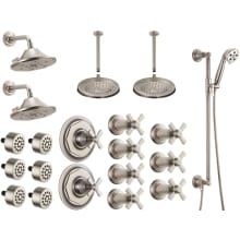 Rook Custom Thermostatic Shower System with Wall and Ceiling Showerheads, Volume Controls, Body Sprays, and Hand Shower - Valves Included