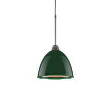 Classic 10" Wide LED Mini Pendant with Matte Chrome Canopy and British Racing Green Aluminum Shade