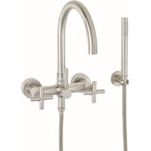 Asilomar Wall Mounted Tub Filler with Metal Cross Handles and Built-In Diverter - Includes Personal Hand Shower