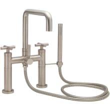 Bolsa Deck Mounted Tub Filler with Built-In Diverter and Tiburon Series Cross Handles - Includes 2.0 GPM Hand Shower