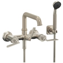 Steampunk Bay Wall Mounted Tub Filler with Built-In Diverter and Low Quad Spout - Includes 2.0 GPM Hand Shower