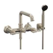 Steampunk Bay Wall Mounted Tub Filler with Blade Handles - Includes 2.0 GPM Hand Shower