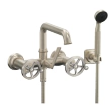 Steampunk Bay Wall Mounted Tub Filler with Wheel Handles - Includes 1.8 GPM Hand Shower