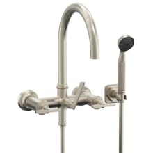 Steampunk Bay Wall Mounted Tub Filler with Blade Handles - Includes 2.0 GPM Hand Shower