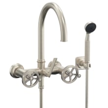 Steampunk Bay Wall Mounted Tub Filler with Wheel Handles - Includes 1.8 GPM Hand Shower