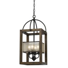4 Light Mission Wood / Metal Chandelier With Organza Shade