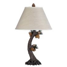 150 Watt 28" Country / Rustic Resin Table Lamp with 3-Way Switch and Round Linen Shade from the Pinecone Collection