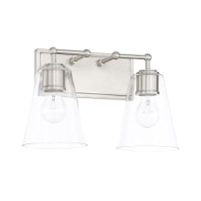 2 Light 15" Wide Bathroom Vanity Light with Clear Glass Shades