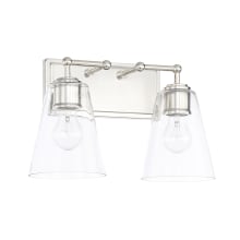 2 Light 15" Wide Bathroom Vanity Light with Clear Glass Shades