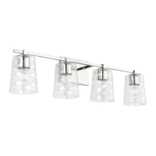 4 Light 33" Wide Bathroom Vanity Light with Patterned / Etched Glass Shades