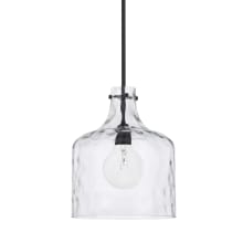 Single Light 15" Tall Pendant with Clear Water Glass Shade