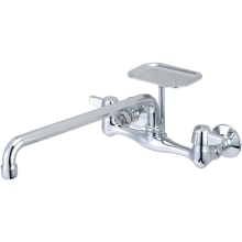 1.5 GPM Wall Mounted Kitchen Faucet with 14" Swivel Spout, Soap Dish and Lever Handles