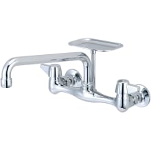 1.5 GPM Wall Mounted Kitchen Faucet with 10" Swivel Spout, Soap Dish and Lever Handles