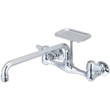 1.5 GPM Wall Mounted Kitchen Faucet with 12" Swivel Spout, Soap Dish and Lever Handles