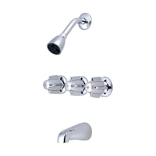 Triple Handle Tub and Shower Trim with Shower Head, Tub Spout, and Knob Handles with 8" Centers