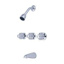 Triple Handle Tub and Shower Trim with Shower Head, Tub Spout, and Knob Handles with 11" Centers