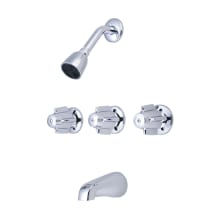 Triple Handle Tub and Shower Trim with Shower Head, Slip-On Combo Tub Spout, and Knob Handles with 11" Centers