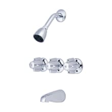 Triple Handle Tub and Shower Trim with Shower Head, Tub Spout, and Knob Handles with 8" Centers