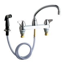 Commercial Grade Low Arch Kitchen Faucet with Wing Handles and Side Spray - 8" Faucet Centers