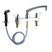 Commercial Grade Kitchen Faucet with Wing Handles and Side Spray - 8" Faucet Centers