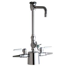 Single Hole Lab Faucet with Cross Handle, High Arch Swing Spout and Two Turret Outlets