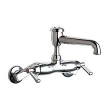 Wall Mounted Service Sink Faucet with Vacuum Breaker Swing Spout and Metal Lever Handles