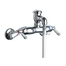 Wall Mounted Service Sink Faucet with Short Vacuum Breaker Spout, 60" Vinyl Hose and Metal Lever Handles