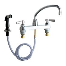 Commercial Grade Low Arch Kitchen Faucet with Lever Handles and Side Spray - 8" Faucet Centers