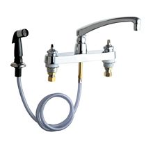 Commercial Grade Kitchen Faucet with 8" Faucet Centers and Side Spray - Less Handles