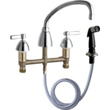 Commercial Grade Low Arch Kitchen Faucet with Lever Handles and Side Spray - 8" Faucet Centers (Eco-Friendly Flow Rate)