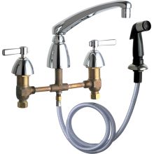 Commercial Grade Kitchen Faucet with Lever Handles and Side Spray - 8" Faucet Centers