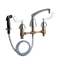 Commercial Grade Kitchen Faucet with Wrist Blade Handles and Side Spray - 8" Faucet Centers (Eco-Friendly Flow Rate)