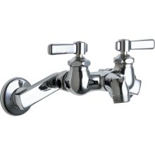Wall Mounted Service Sink Faucet with Rigid Spout with Pail Hook and Metal Lever Handles