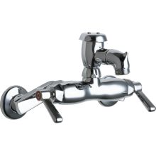Wall Mounted Service Sink Faucet with Atmospheric Vacuum Breaker Rigid Spout with Pail Hook and Metal Lever Handles