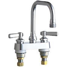 Deck Mounted 4" Centerset Utility Faucet with Rigid/Swing Double Bend Spout and Metal Lever Handles