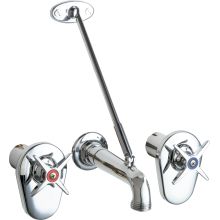 Wall Mounted Concealed Fitting Faucet with Rigid Spout, Tear Drop Escutcheons, Pail Hook, Wall Support, and Metal Cross Handles