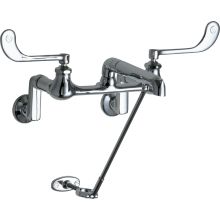 Wall Mounted Utility Faucet with Rigid Spout, Pail Hook, Wall Support and Wrist Blade Handles