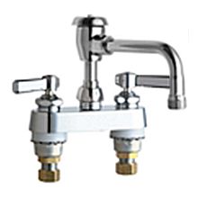 Deck Mounted 4" Centerset Utility Faucet with Cast Atmospheric Vacuum Breaker Swing Spout and Metal Lever Handles